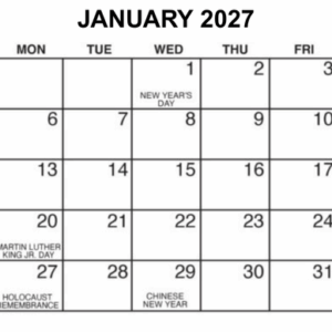 2027 Large Print Calendar