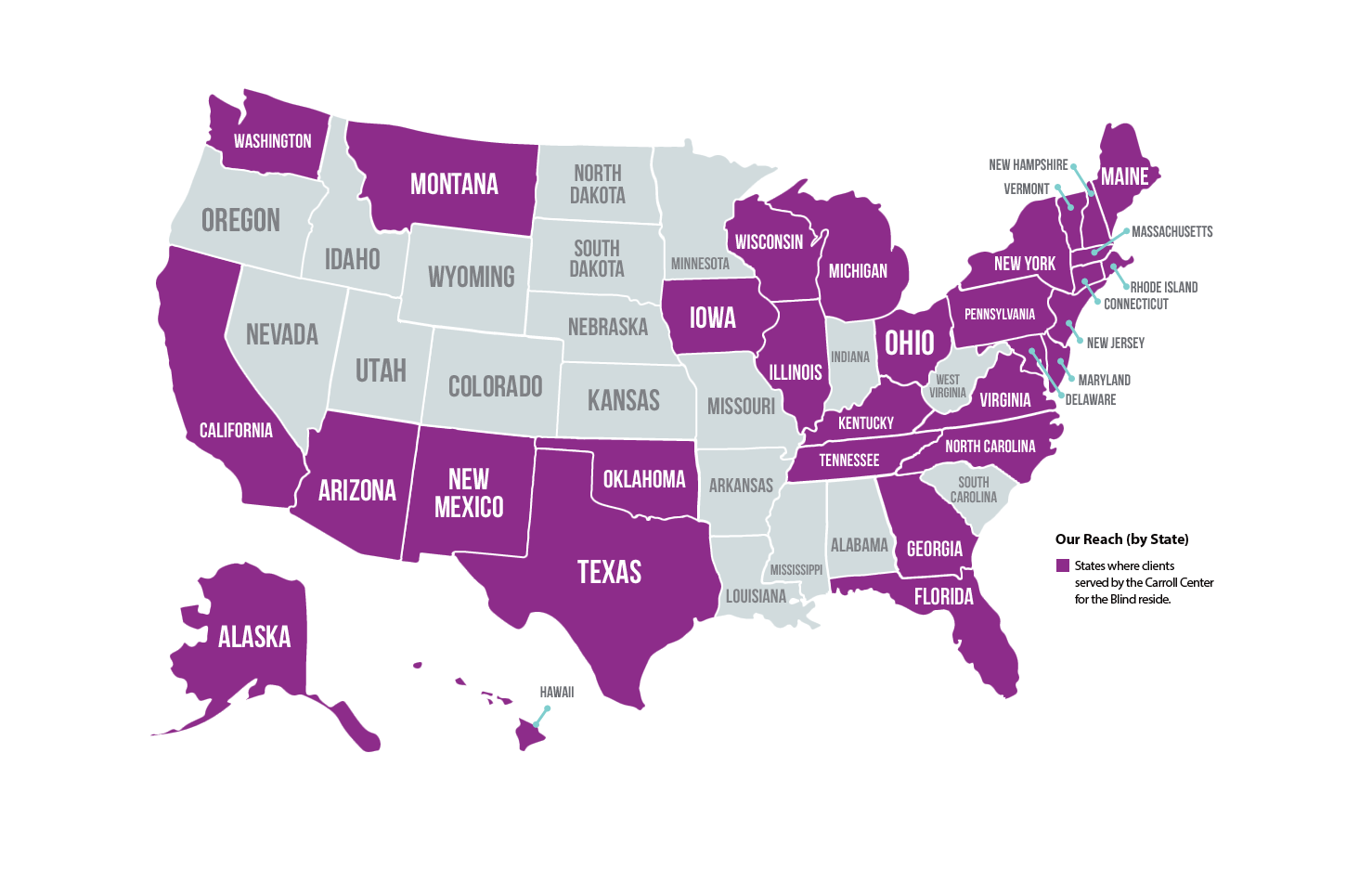 Carroll Center's reach by State