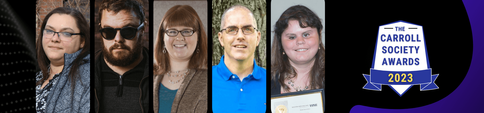 Headshots of the five winners of the 2023 Carroll Society Awards.