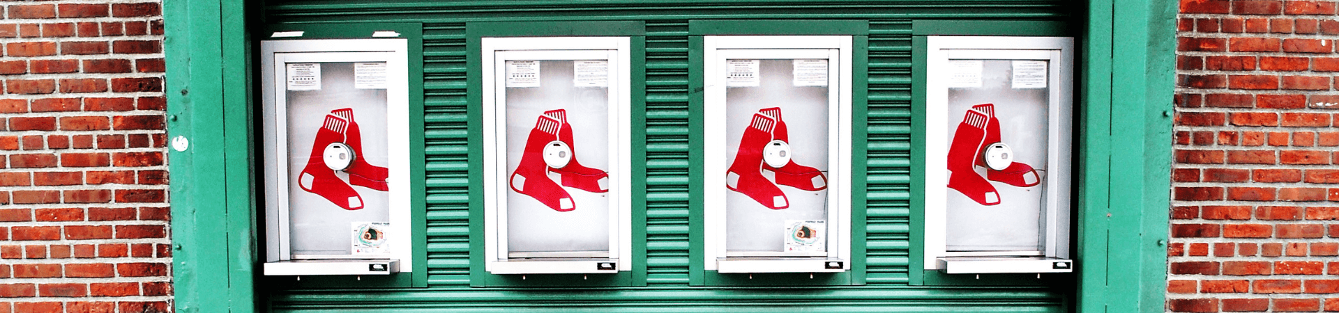 Four red sox ticket windows at Fenway Park.