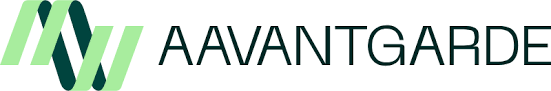 AAVantgarde logo that features a light and dark green curvy lined shape with the words "AAVantgarde".
